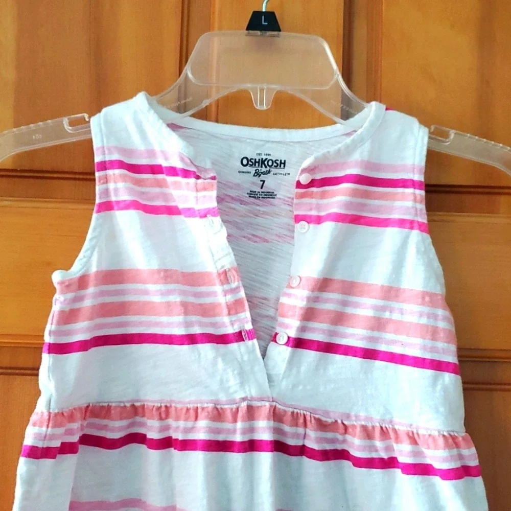 OshKosh Girls Size 7‎ Sleeveless Pink and White Striped Tunic Top